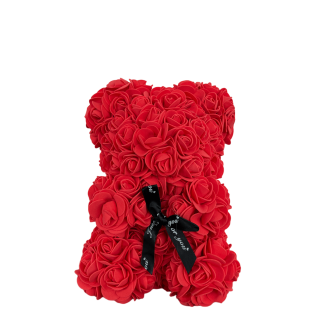 Αρκουδάκι από κόκκινα αποχυμωμένα τριαντάφυλλα