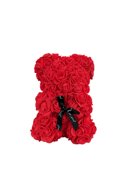 Αρκουδάκι από κόκκινα αποχυμωμένα τριαντάφυλλα