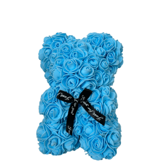 Αρκουδάκι από γαλάζια αποχυμωμένα τριαντάφυλλα