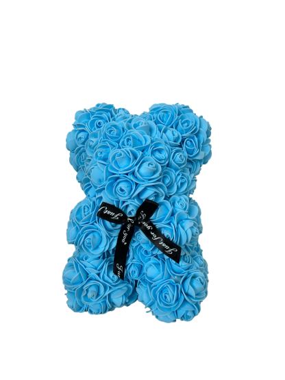 Αρκουδάκι από γαλάζια αποχυμωμένα τριαντάφυλλα