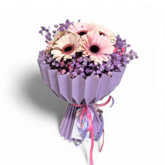 Ανθοδεσμάκι Μίνι Μωβ με Χρωματιστό Γυψόφυλλο & Ζερμπερίνια