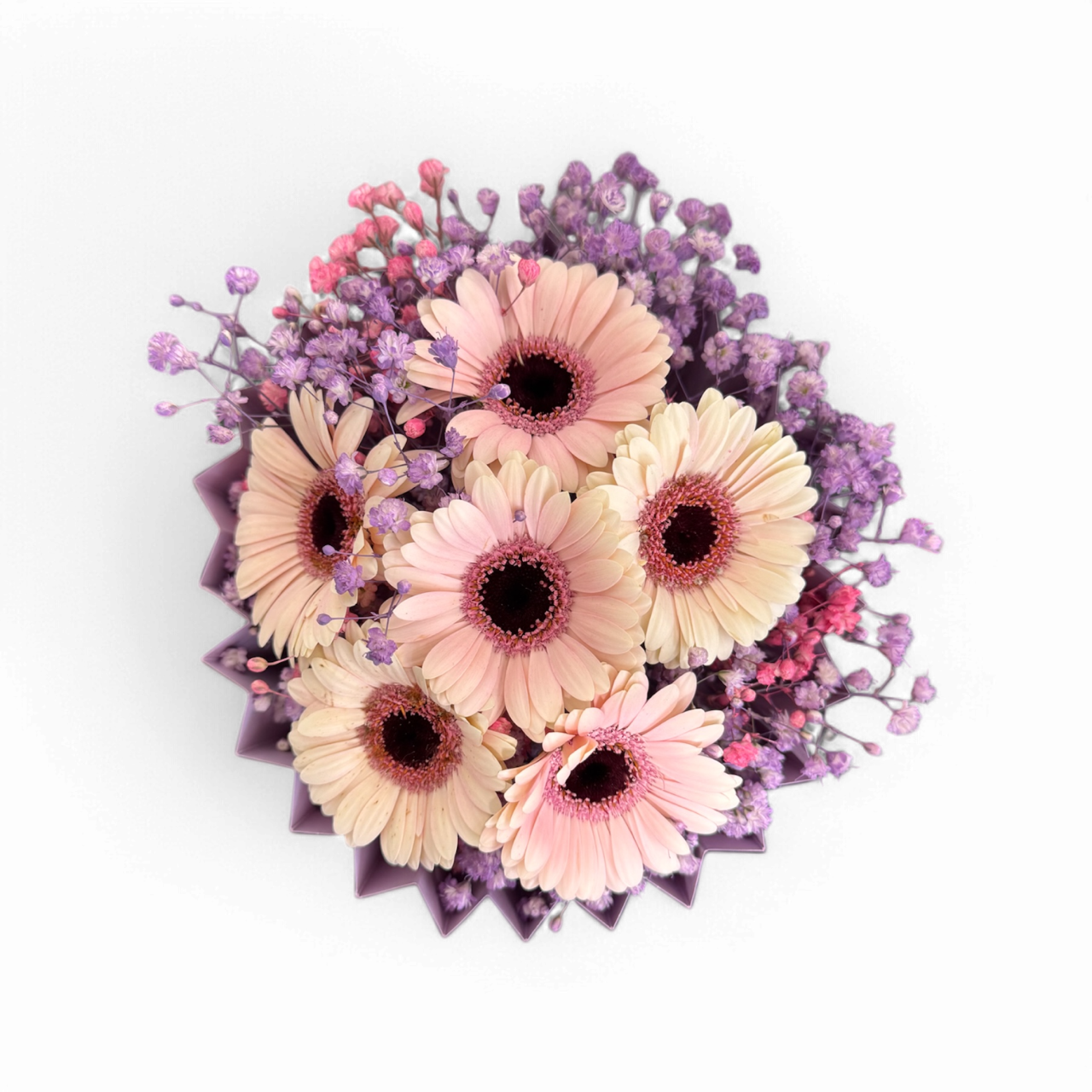 Ανθοδεσμάκι Μίνι Μωβ με Χρωματιστό Γυψόφυλλο & Ζερμπερίνια