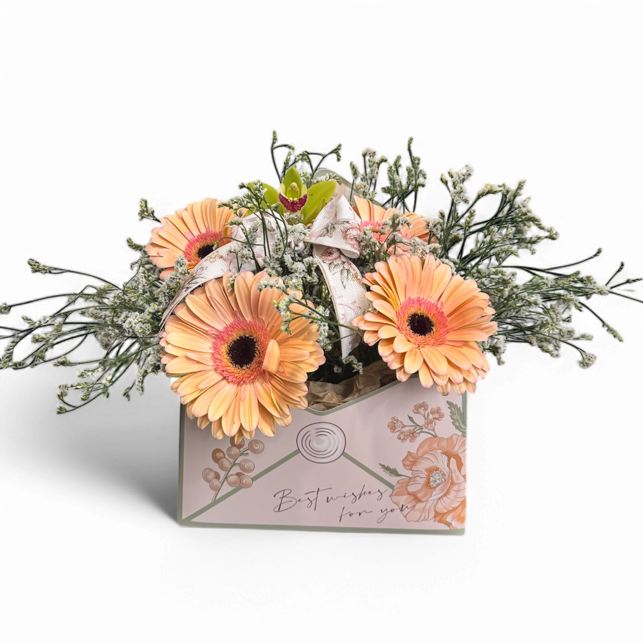 Φάκελος Σομόν με Ζέρμπερες, Λιμόνιουμ & Ορχιδέα