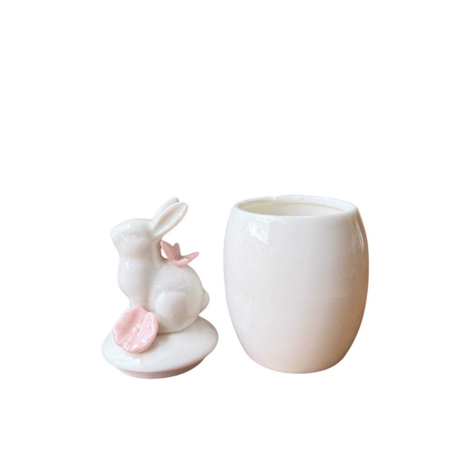 Πασχαλινό Κεραμικό Κουτάκι Αυγό Λευκό με Λαγουδάκι