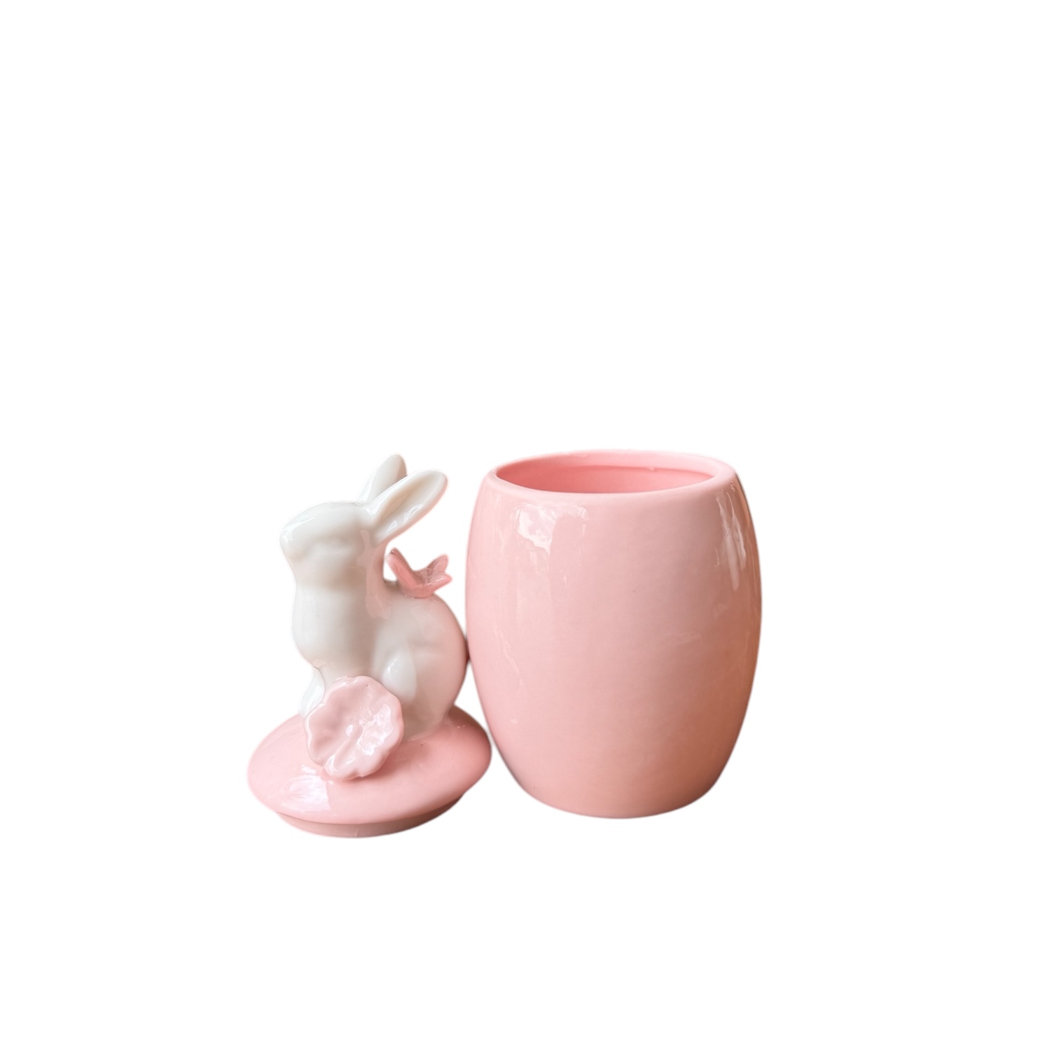 Πασχαλινό Κεραμικό Κουτάκι Αυγό Ροζ με Λαγουδάκι