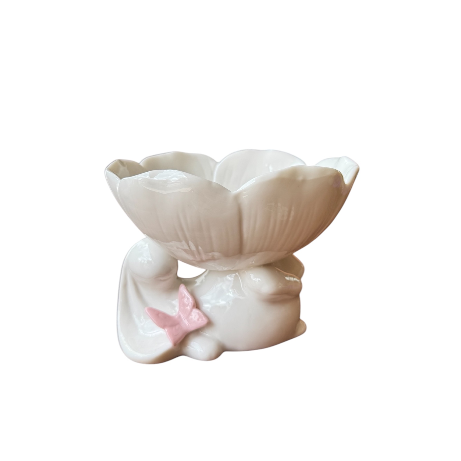 Πασχαλινό Κεραμικό Μπολάκι Λευκό Λουλούδι με Λαγουδάκι