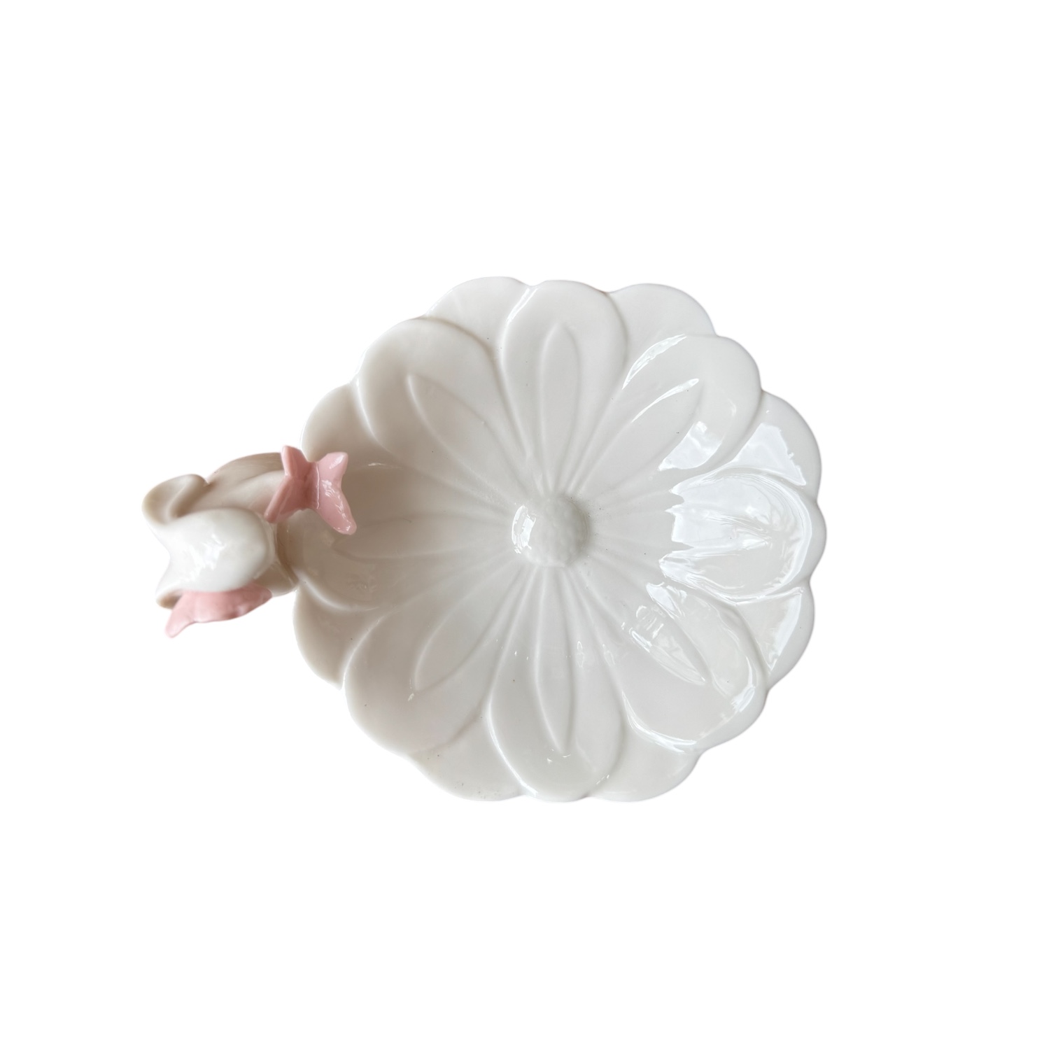 Μικρό Πασχαλινό Κεραμικό Πιατάκι Λευκό Λουλούδι με Λαγουδάκι