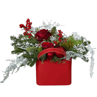 Τσαντάκι Κόκκινο με Χριστουγεννιάτικη Σύνθεση