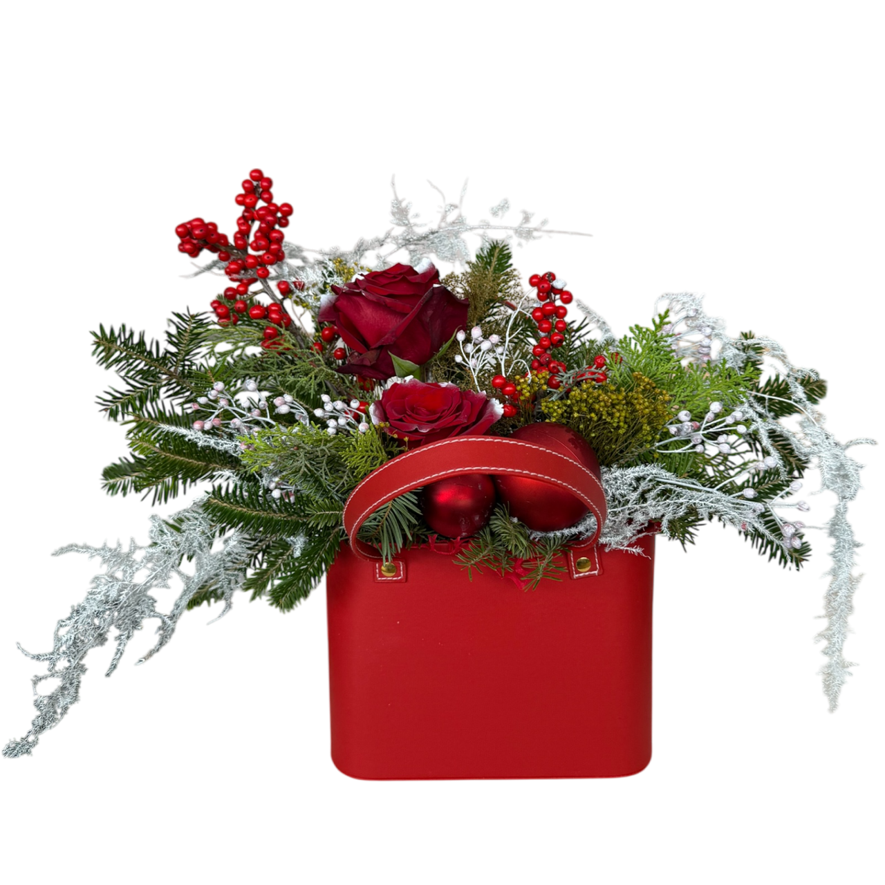 Τσαντάκι Κόκκινο με Χριστουγεννιάτικη Σύνθεση