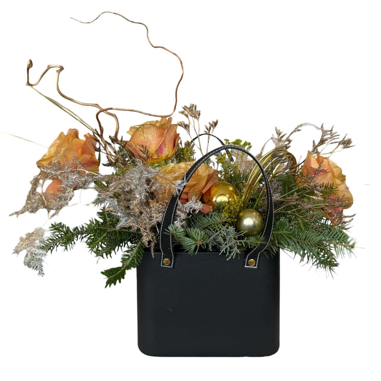 Τσαντάκι Μαύρο με Χριστουγεννιάτικη Σύνθεση