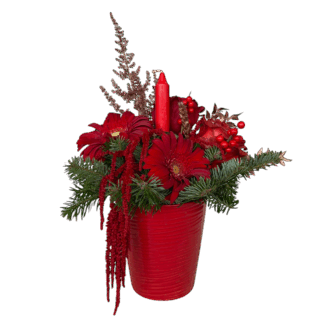 Χριστουγεννιάτικη Σύνθεση σε Μικρό Κόκκινο Κασπώ με Κερί