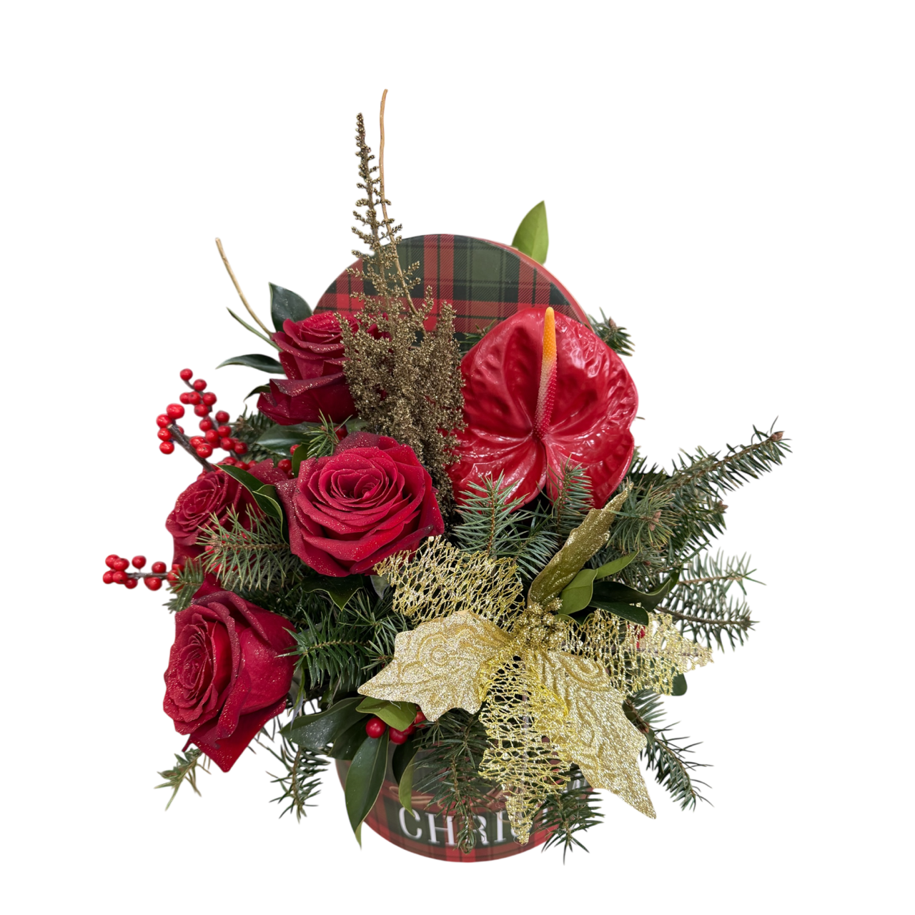 Χριστουγεννιάτικη Ανθοσύνθεση σε Μεσαίο Κουτί