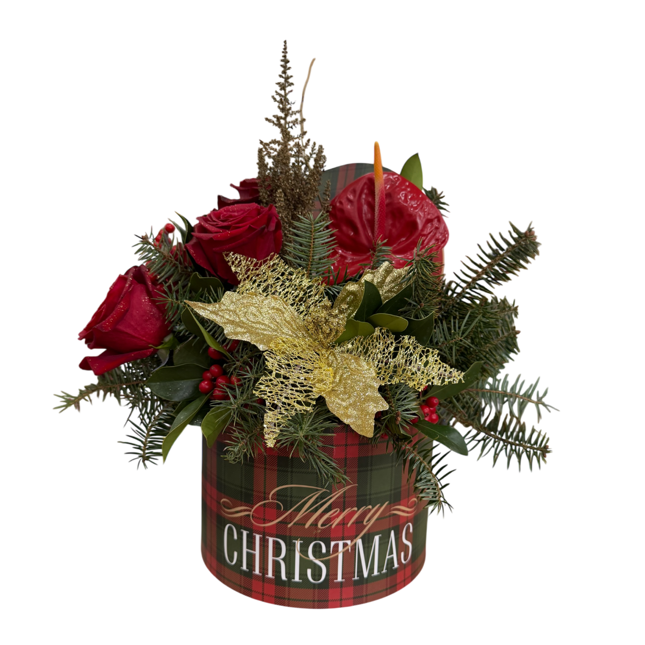 Χριστουγεννιάτικη Ανθοσύνθεση σε Μεσαίο Κουτί